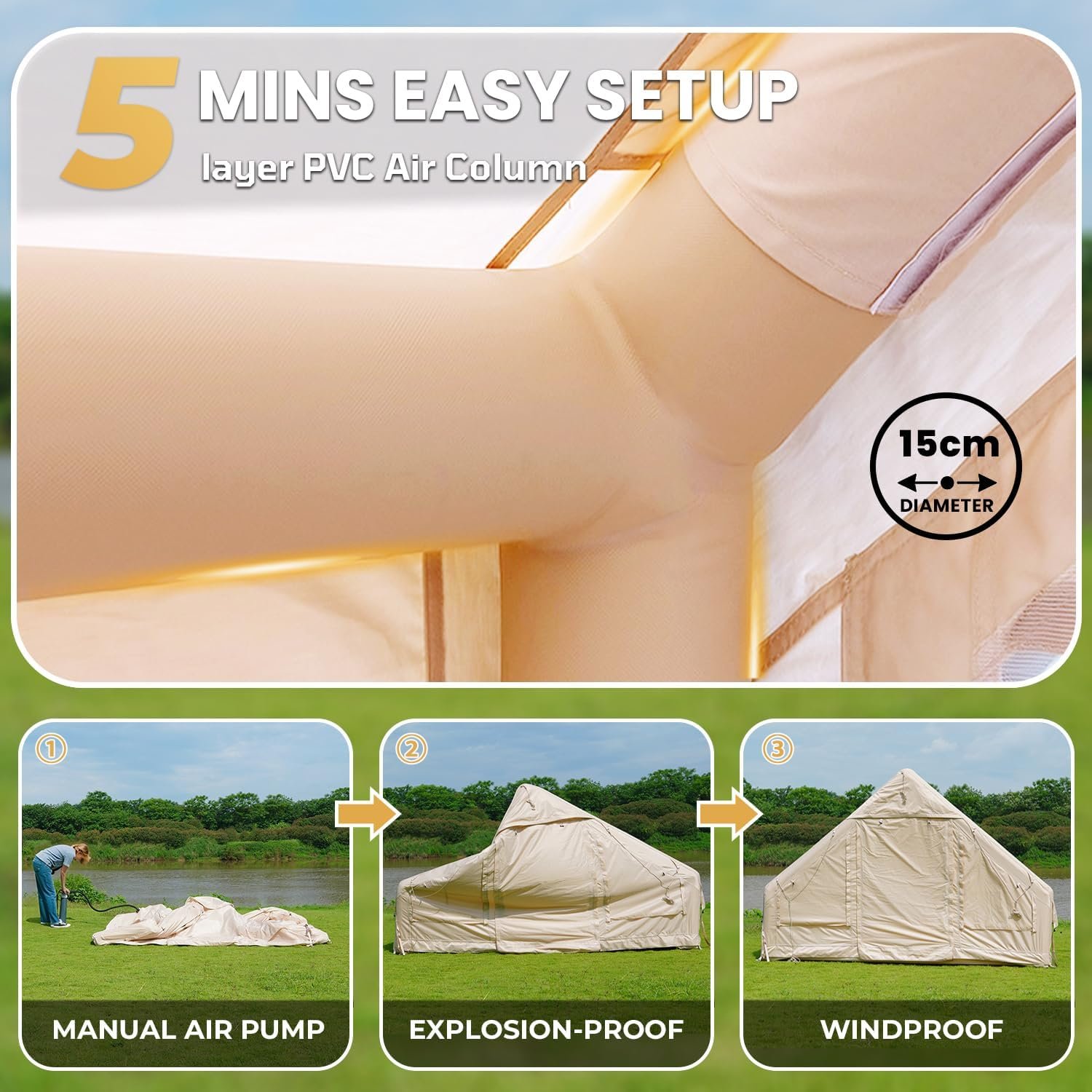 Tienda de campaña inflable con tragaluz y bomba, instalación - Imagen 4