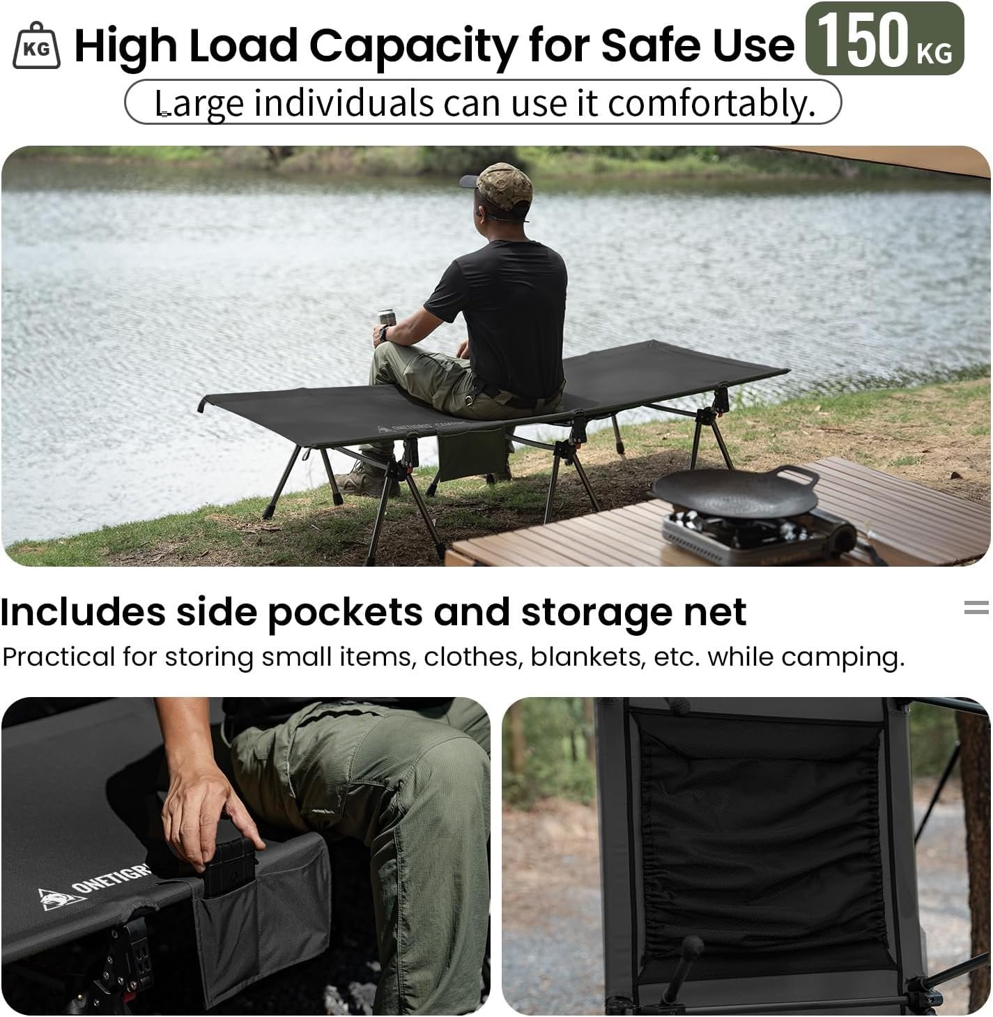 ONETIGRIS SUPRANUBIS - Catre de campamento, altura ajustable - Imagen 3