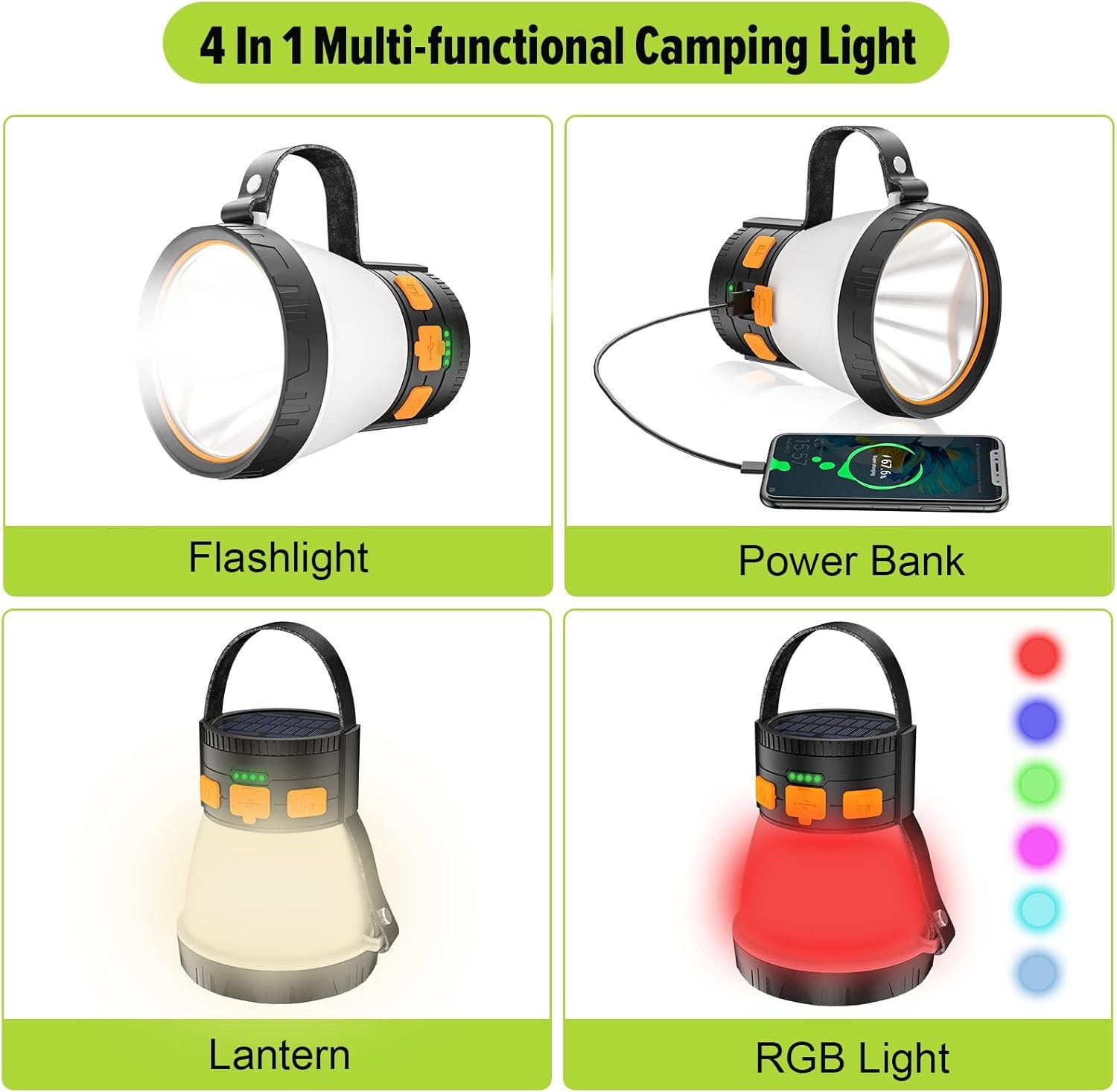 Linterna LED para campamento, 1500 lúmenes, linterna de camp - Imagen 3