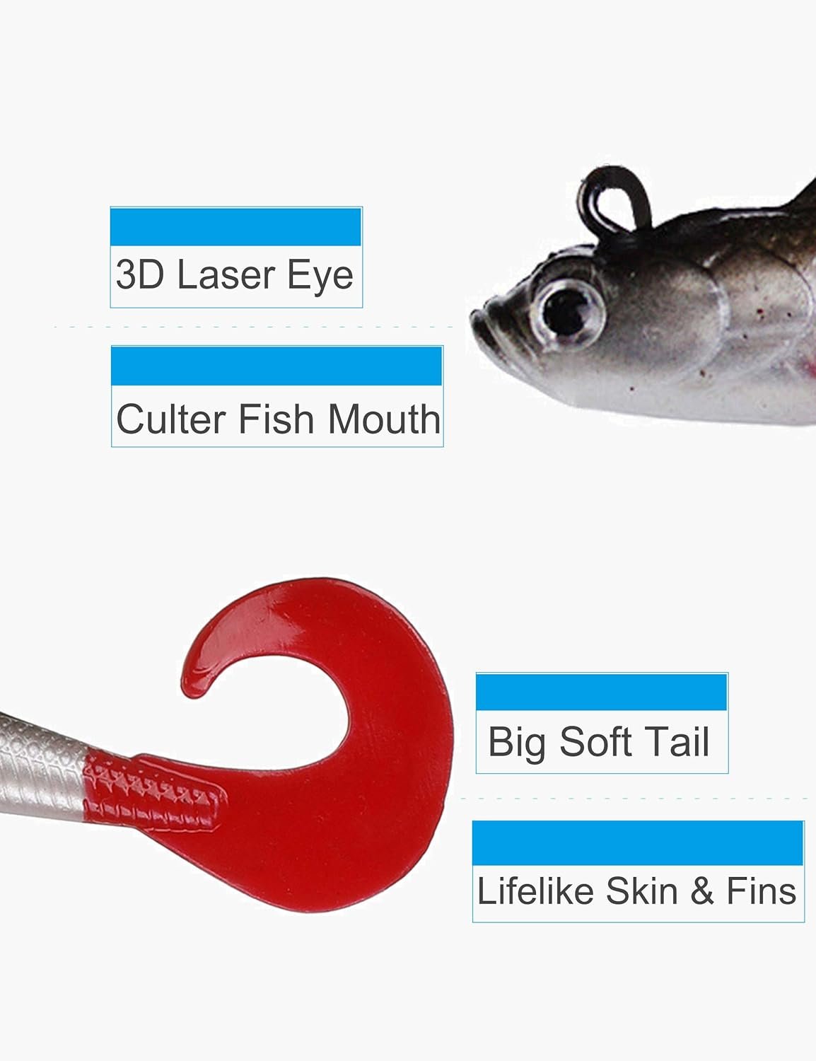 Señuelos para Bass Jig Head Soft Swimbait, paquete de 6 cebo - Imagen 4