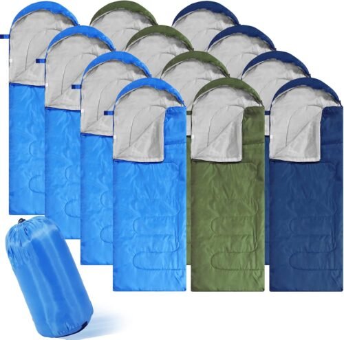 Junkin 12 Pcs Camping Sleeping Bag Bulk for Adults Homeless
