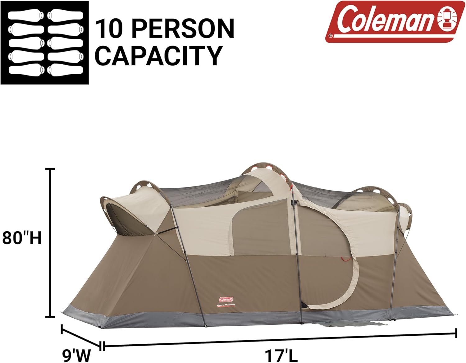 Coleman WeatherMaster 10-Person Camping Tent with Rainfly & - Imagen 3