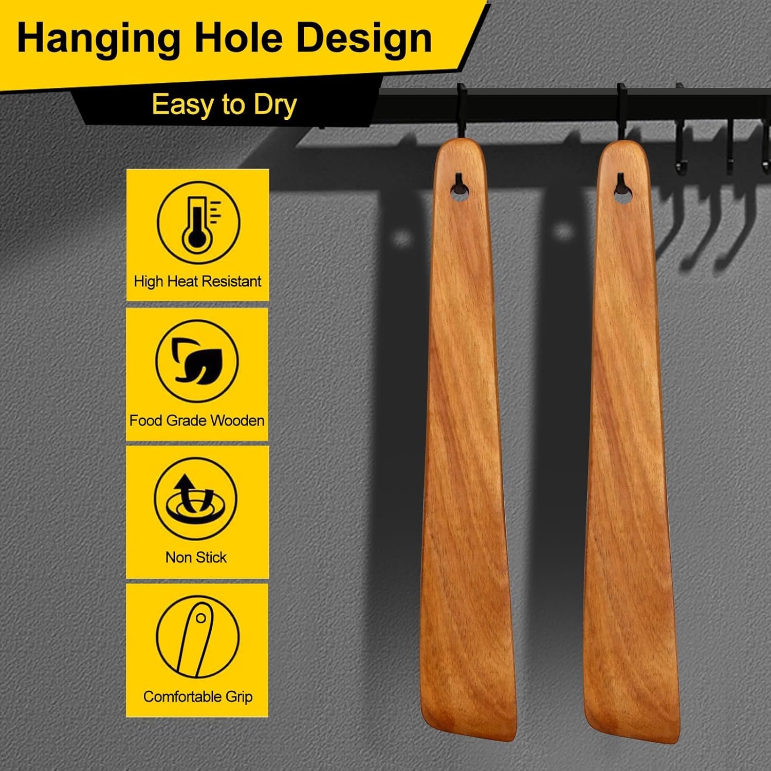 Espátula de madera de teca de 12 pulgadas para cocinar, uten - Imagen 3