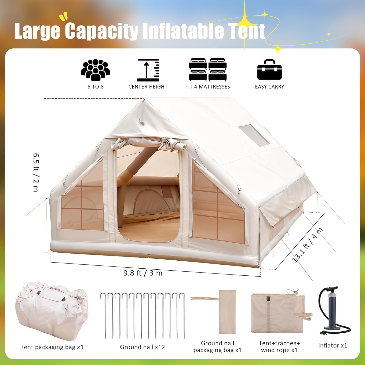 Inflatable Tent with Skylight, 4-12 Person GlampingInflatabl - Imagen 2