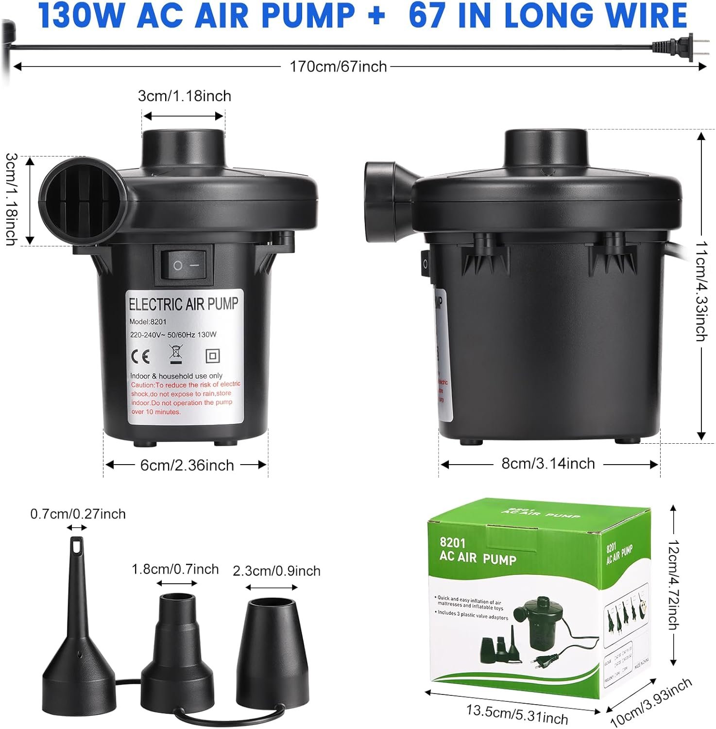 Bomba de aire eléctrica inflable para piscina, AC/110V 130w - Imagen 2