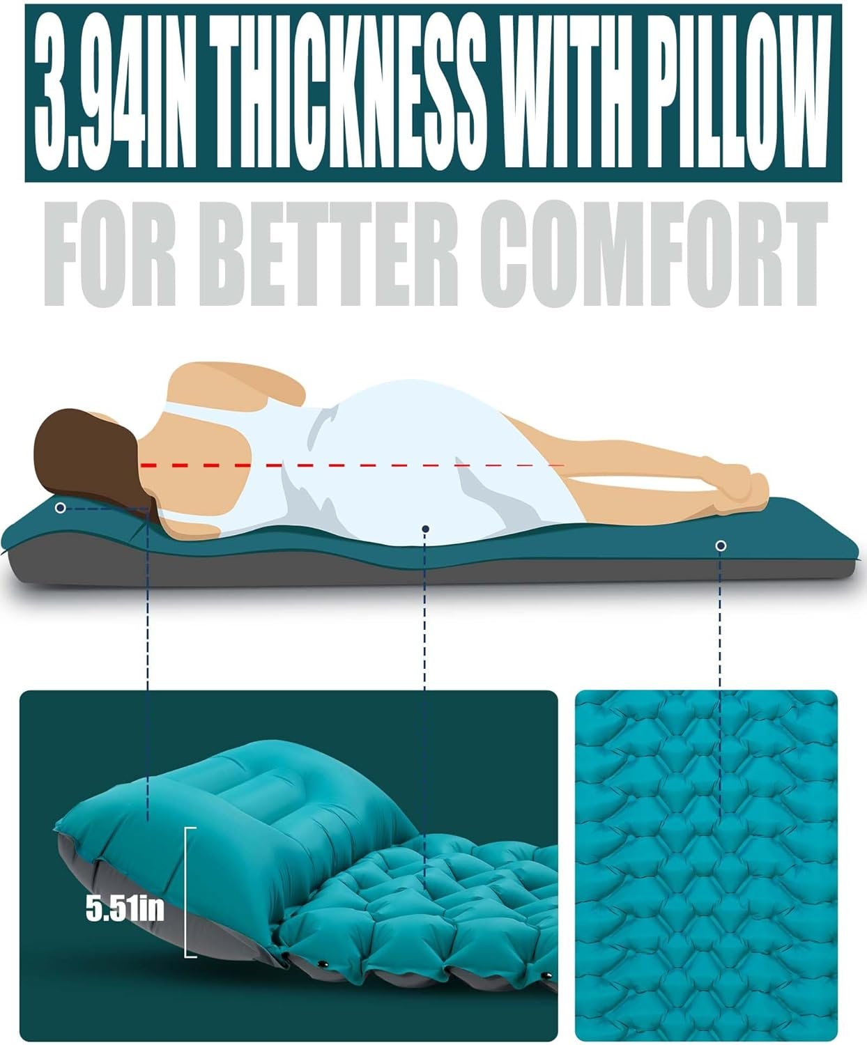 AKSOUL Colchoneta de dormir para acampar con almohada: extra - Imagen 2