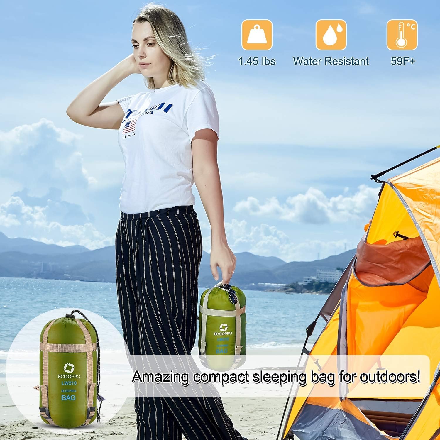 ECOOPRO Saco de dormir para clima cálido, portátil, impermea - Imagen 6