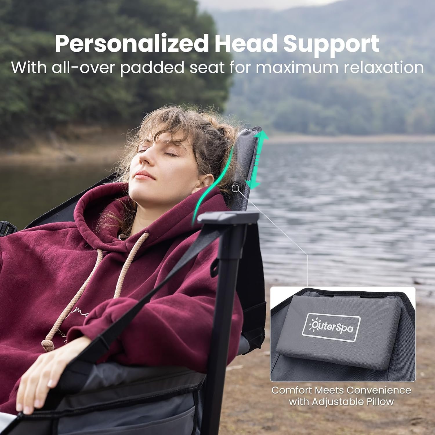 Silla de camping hamaca para adultos con respaldo ajustable, - Imagen 4