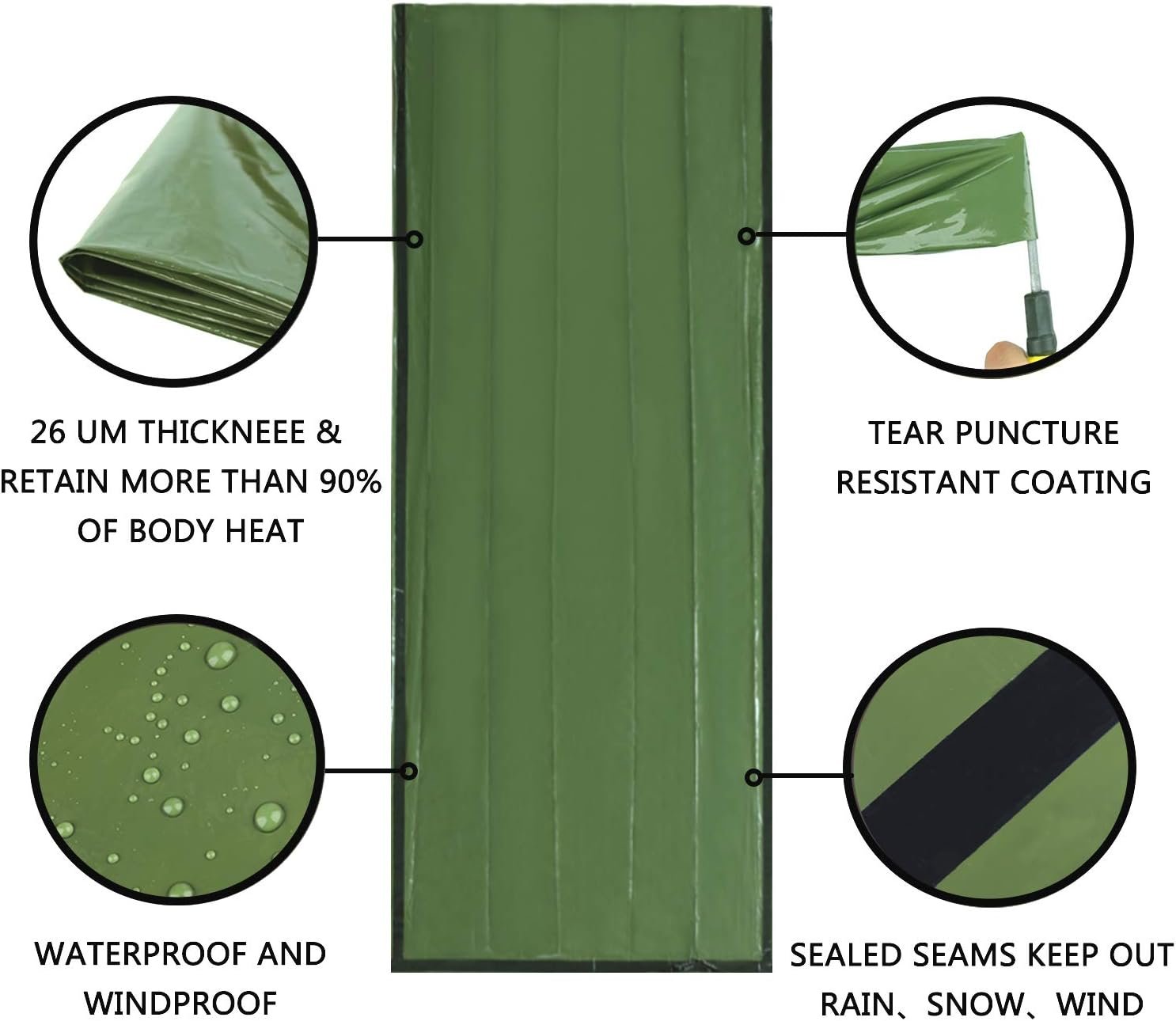 Delmera Saco de dormir de emergencia, ligero saco de dormir - Imagen 2