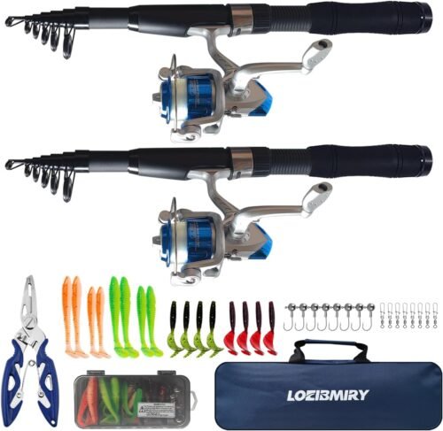 Juego de caña de pescar, paquete de 2 cañas de pescar con ca
