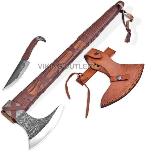 Hacha vikinga real de 27 pulgadas con cuchillo vikingo forja