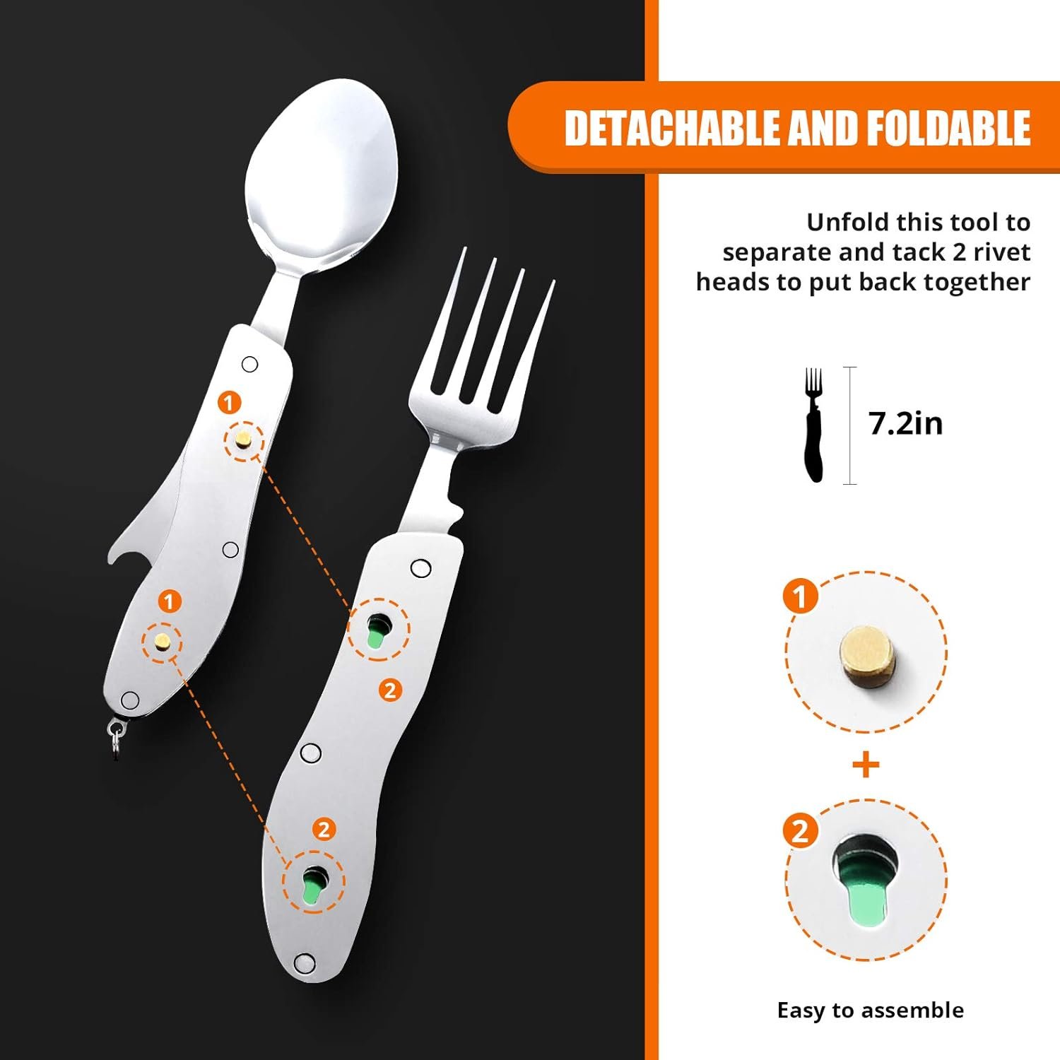 Utensilios para campamento, 4 en 1, tenedor, cuchillo, cucha - Imagen 7