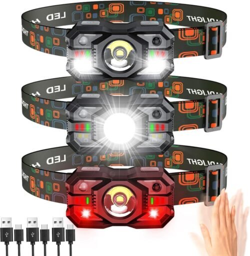 Linterna recargable para la cabeza, paquete de 3, 2000 lúmen