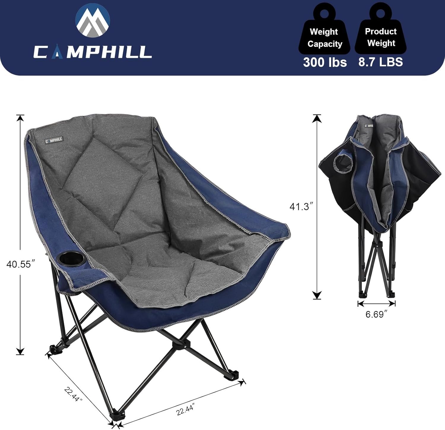 CAMPHILL Silla de camping plegable, silla de camping portáti - Imagen 3