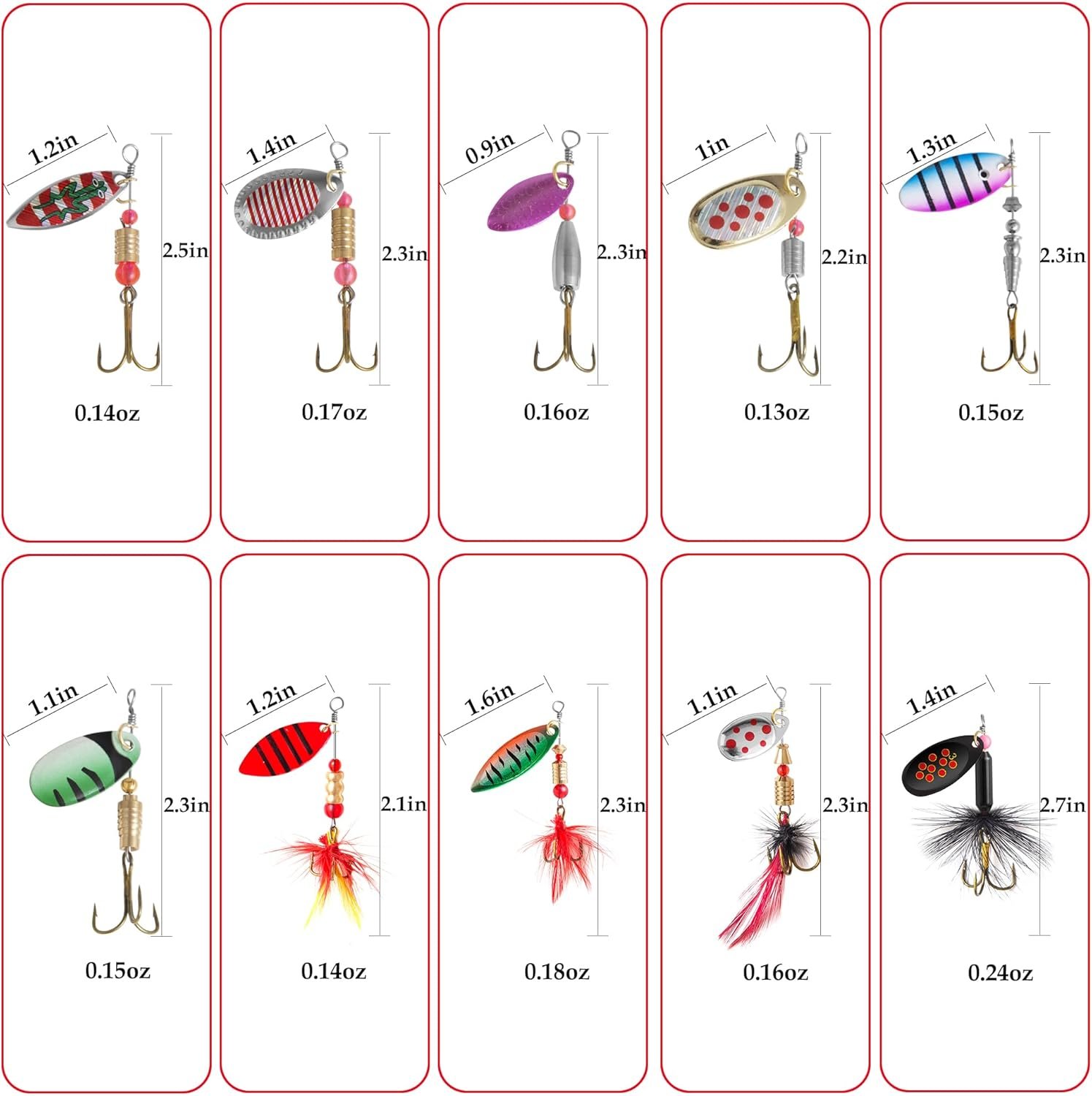 10 señuelos de pesca de cola de gallo con caja de aparejos, - Imagen 4