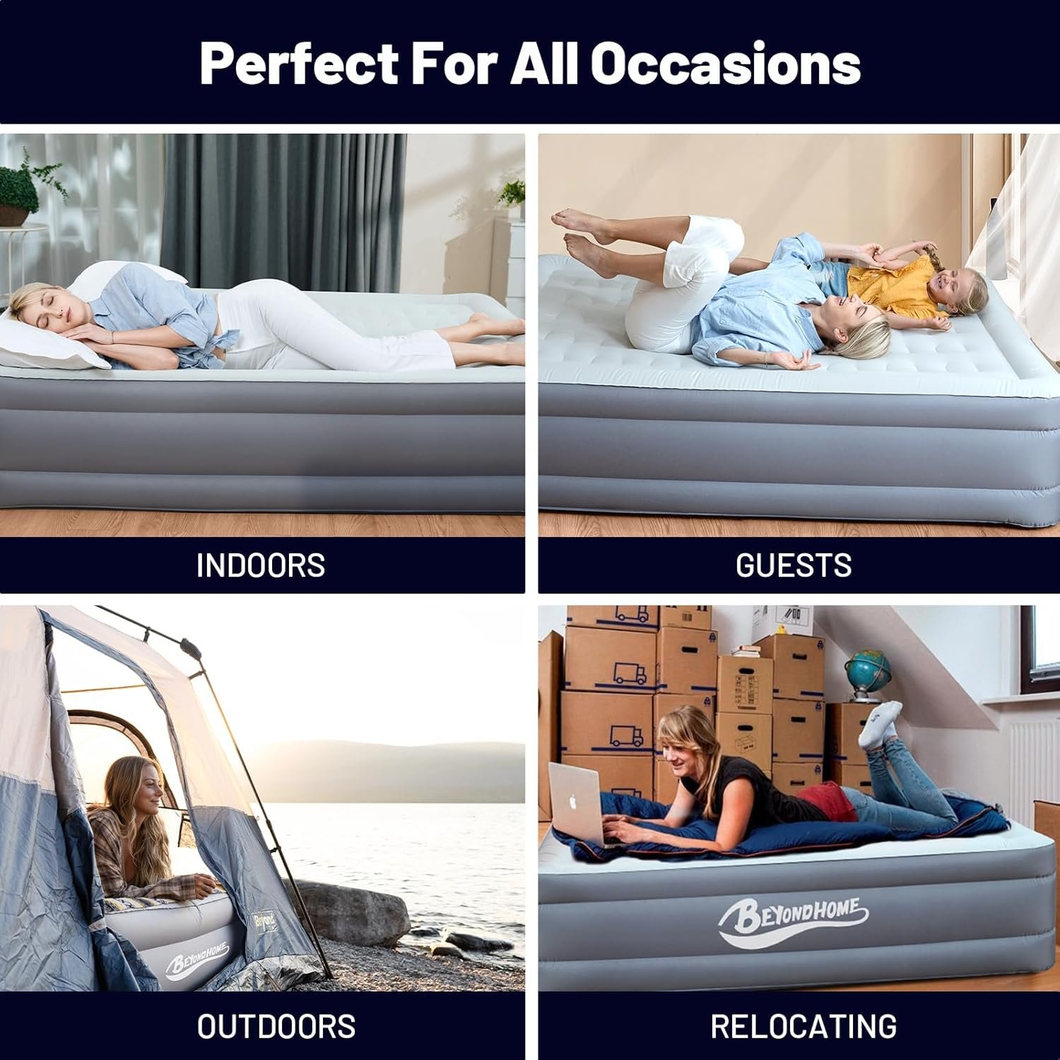 Beyondhome Colchón de aire sin PVC tamaño Queen con bomba in - Imagen 7