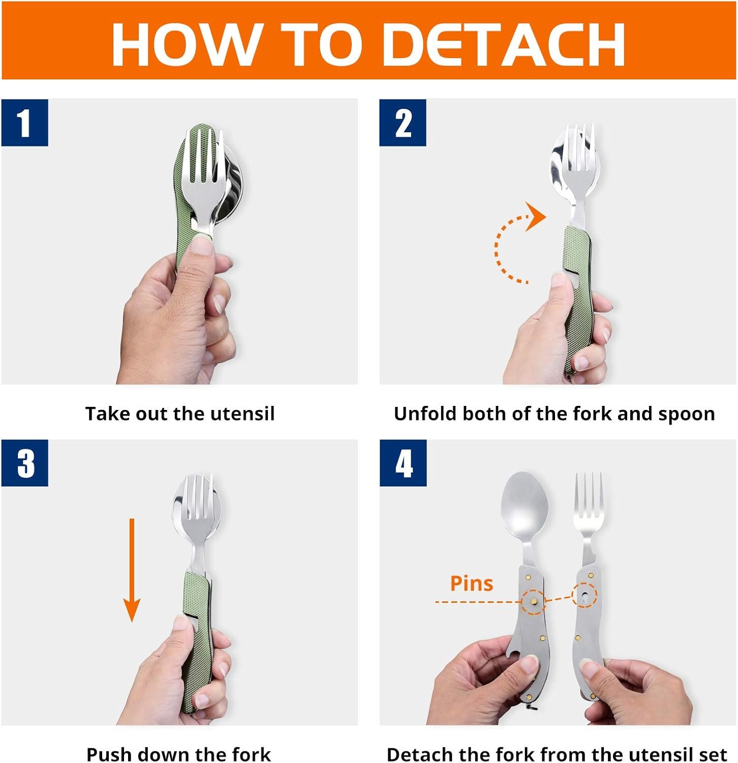 Utensilios para campamento, 4 en 1, tenedor, cuchillo, cucha - Imagen 2