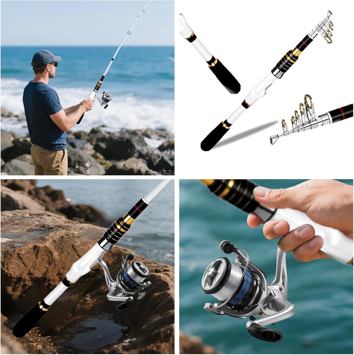 Combo de caña de pescar telescópica y carrete, 2 cañas de pe - Imagen 5