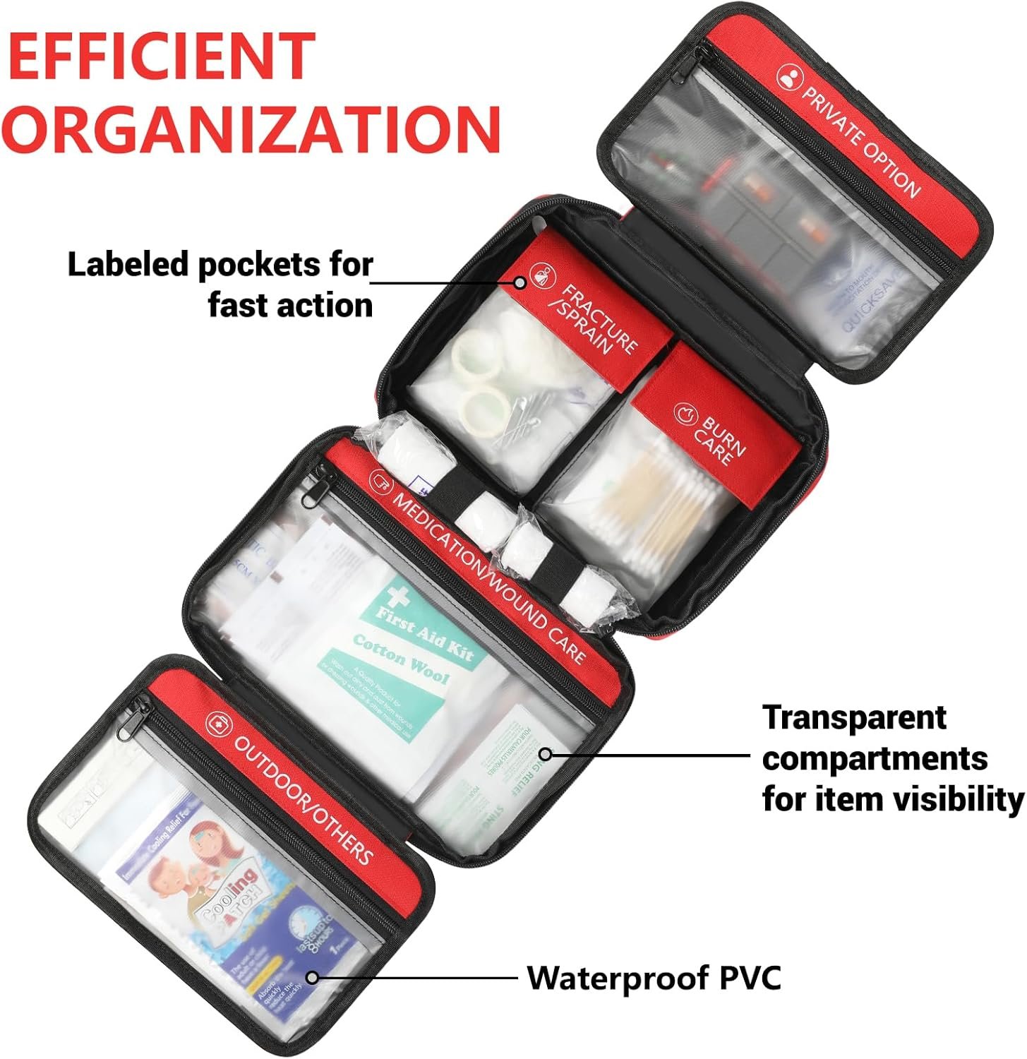 Kit de primeros auxilios con bolsillos etiquetados, 450 piez - Imagen 2