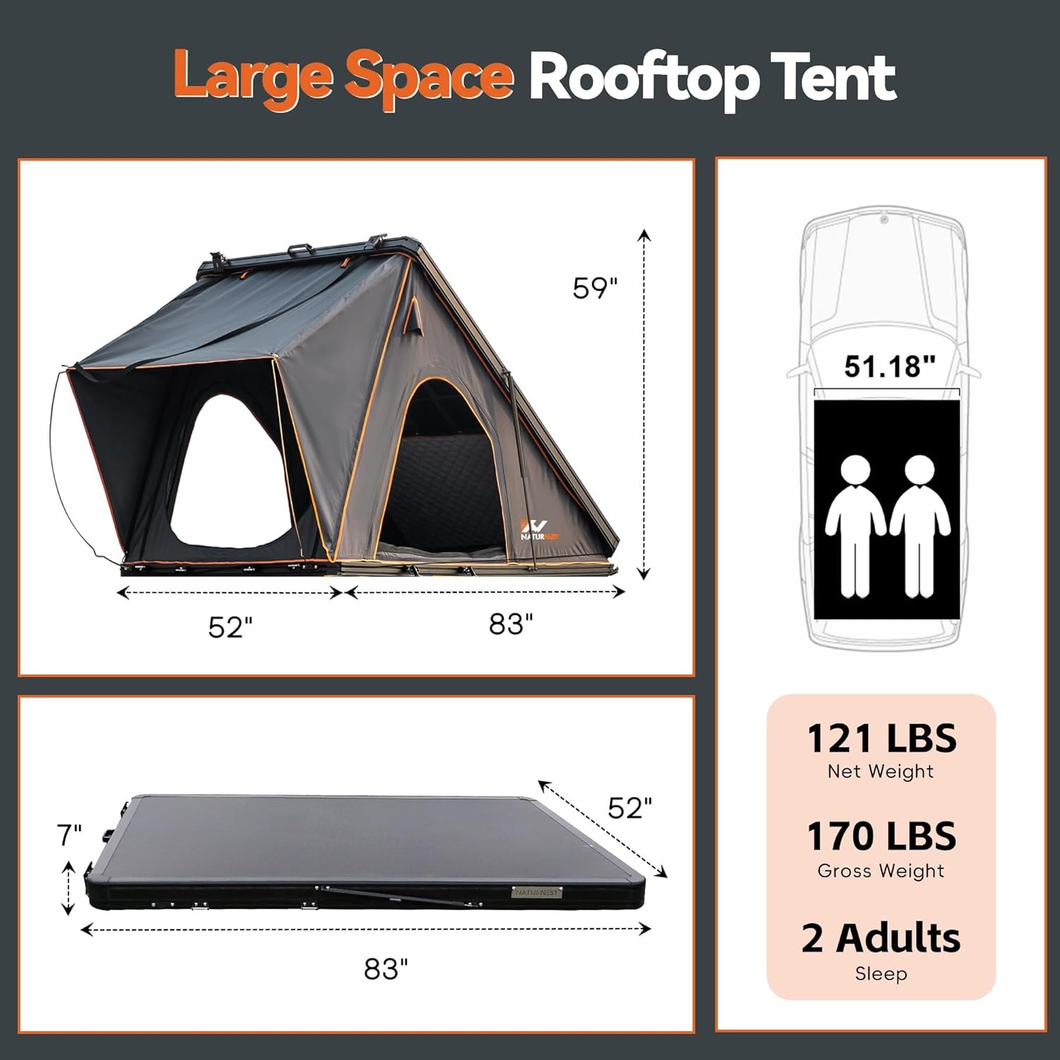 Naturnest - Tienda de campaña en la azotea de carcasa dura, - Imagen 7