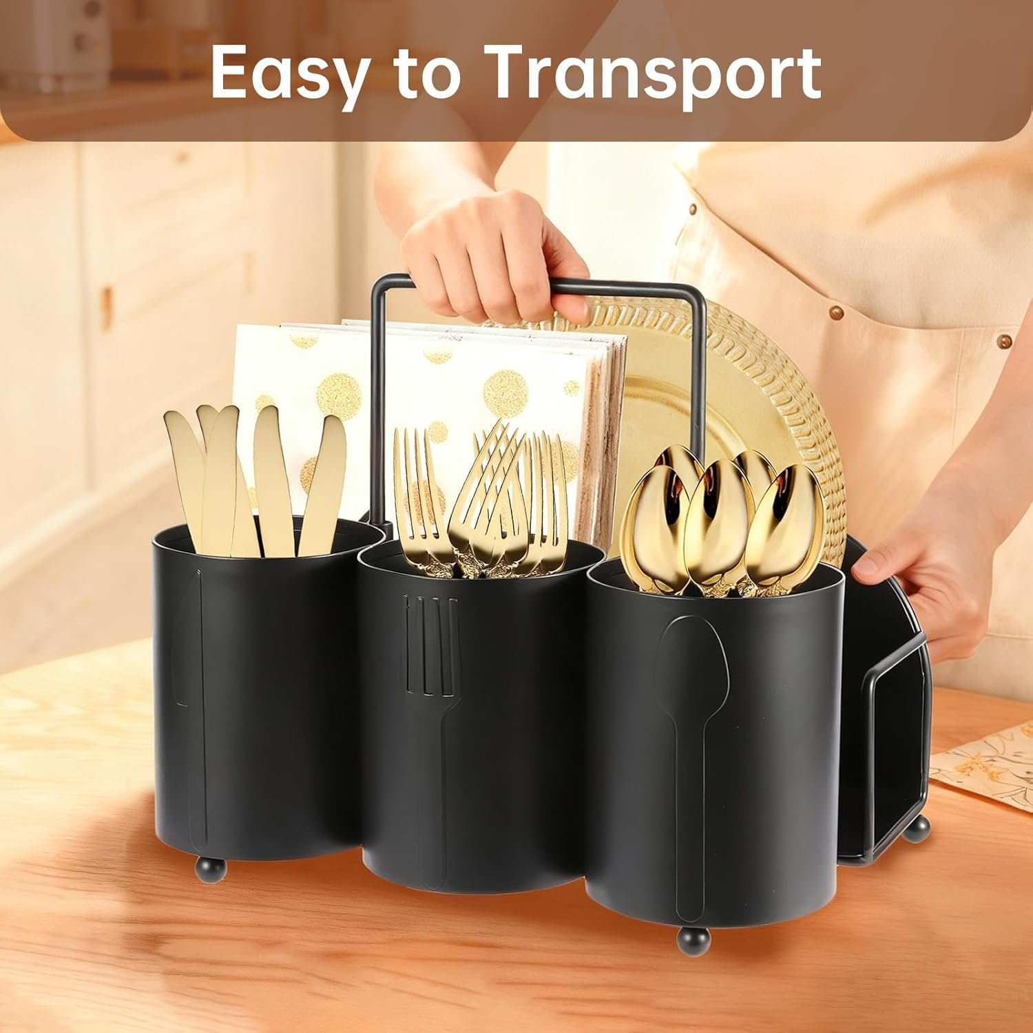 Organizador de utensilios de cocina, tenedor, cuchara, servi - Imagen 2