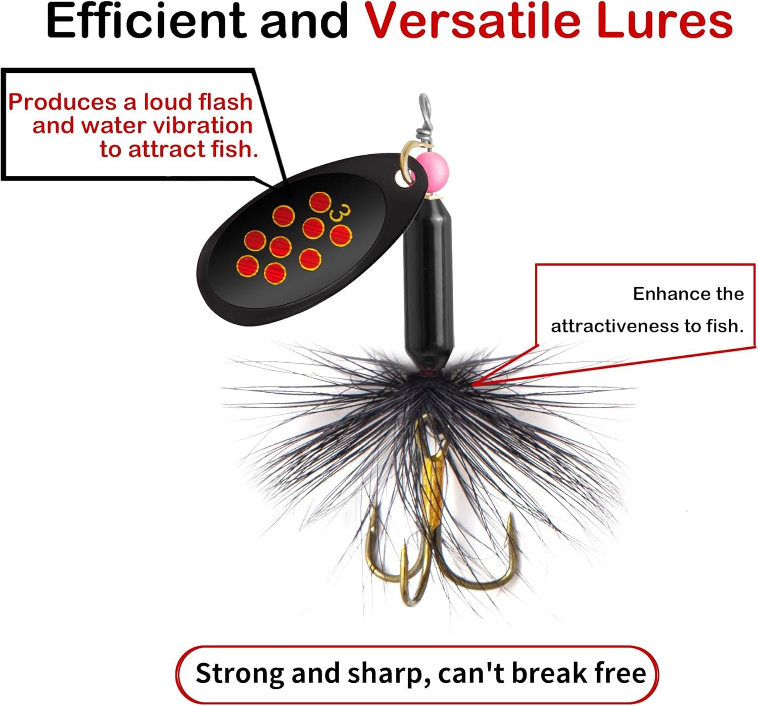10 señuelos de pesca de cola de gallo con caja de aparejos, - Imagen 2