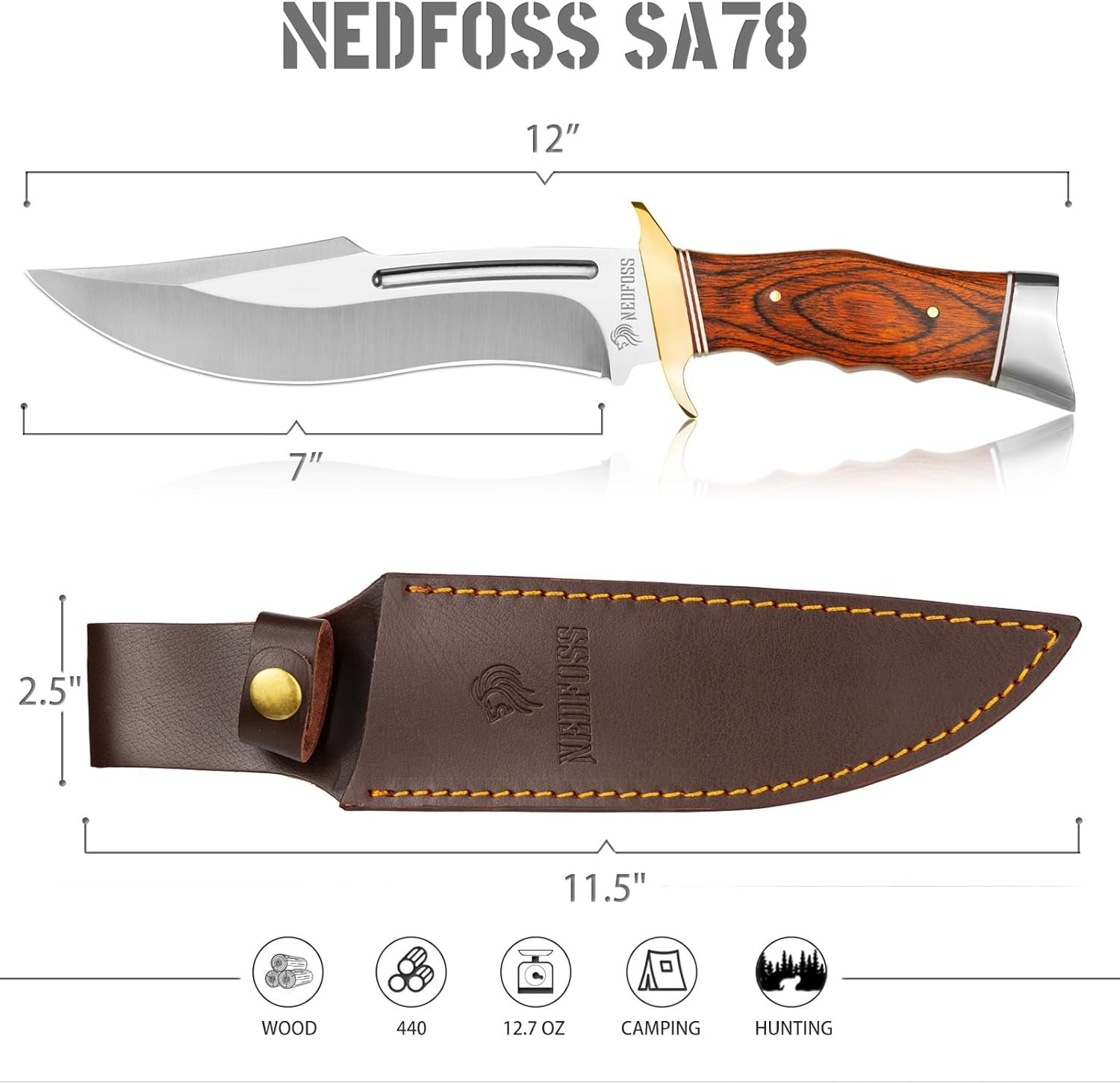 NedFoss SA78 - Cuchillo de caza con funda de cuero, cuchillo - Imagen 5