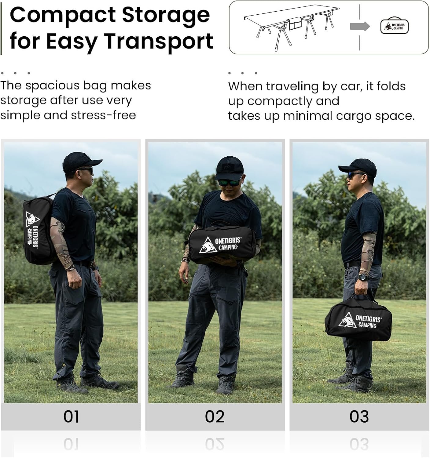 ONETIGRIS SUPRANUBIS - Catre de campamento, altura ajustable - Imagen 5