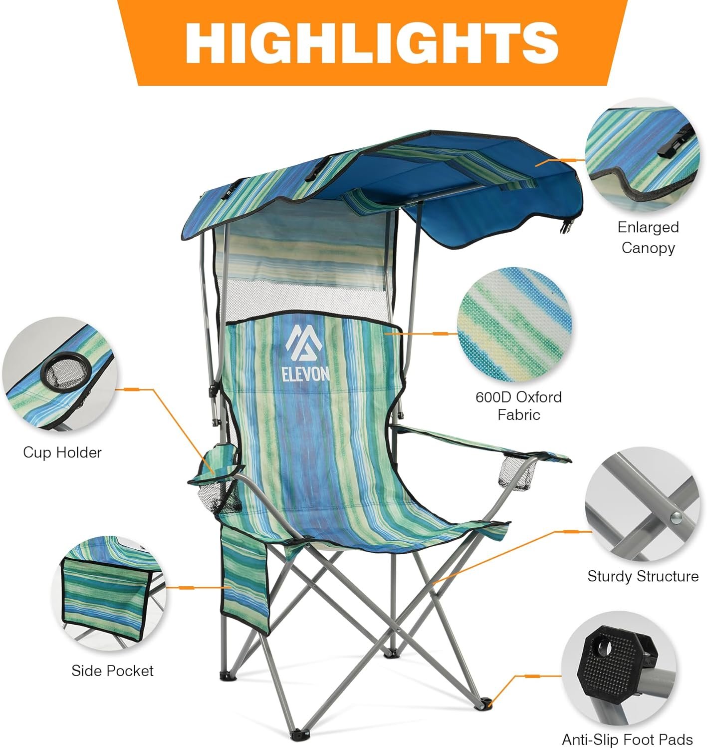 Elevon Silla de campamento, silla plegable de gran tamaño co - Imagen 4
