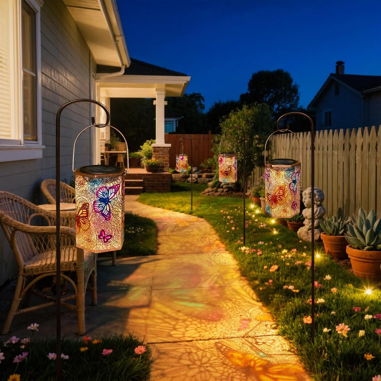 Paquete de 2 faroles solares de mariposa para exteriores, im - Imagen 6