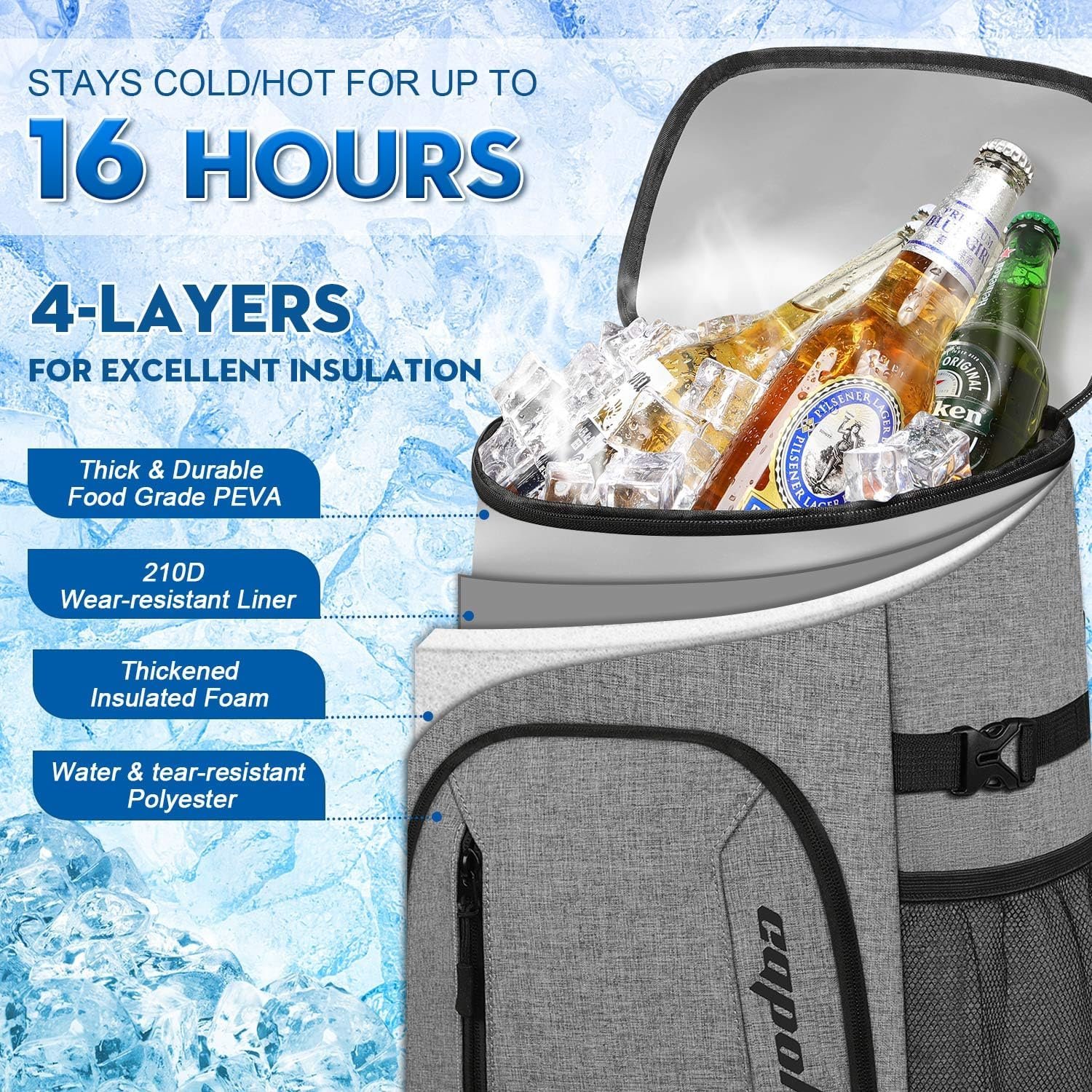 Capolo Mochila enfriadora de 30/45 latas, bolsa térmica aisl - Imagen 2