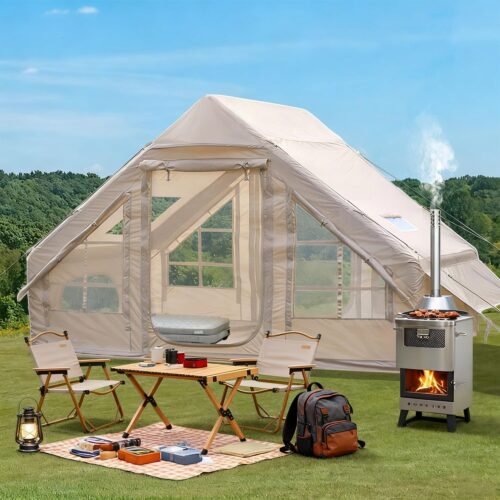 Tienda de campaña inflable con tragaluz y bomba, instalación