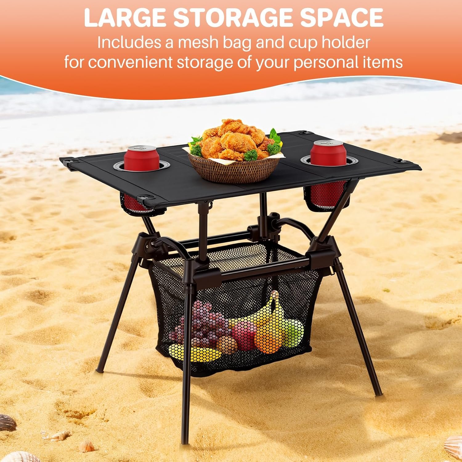 FUNYKICH Mesa de campamento con portavasos y red de almacena - Imagen 4