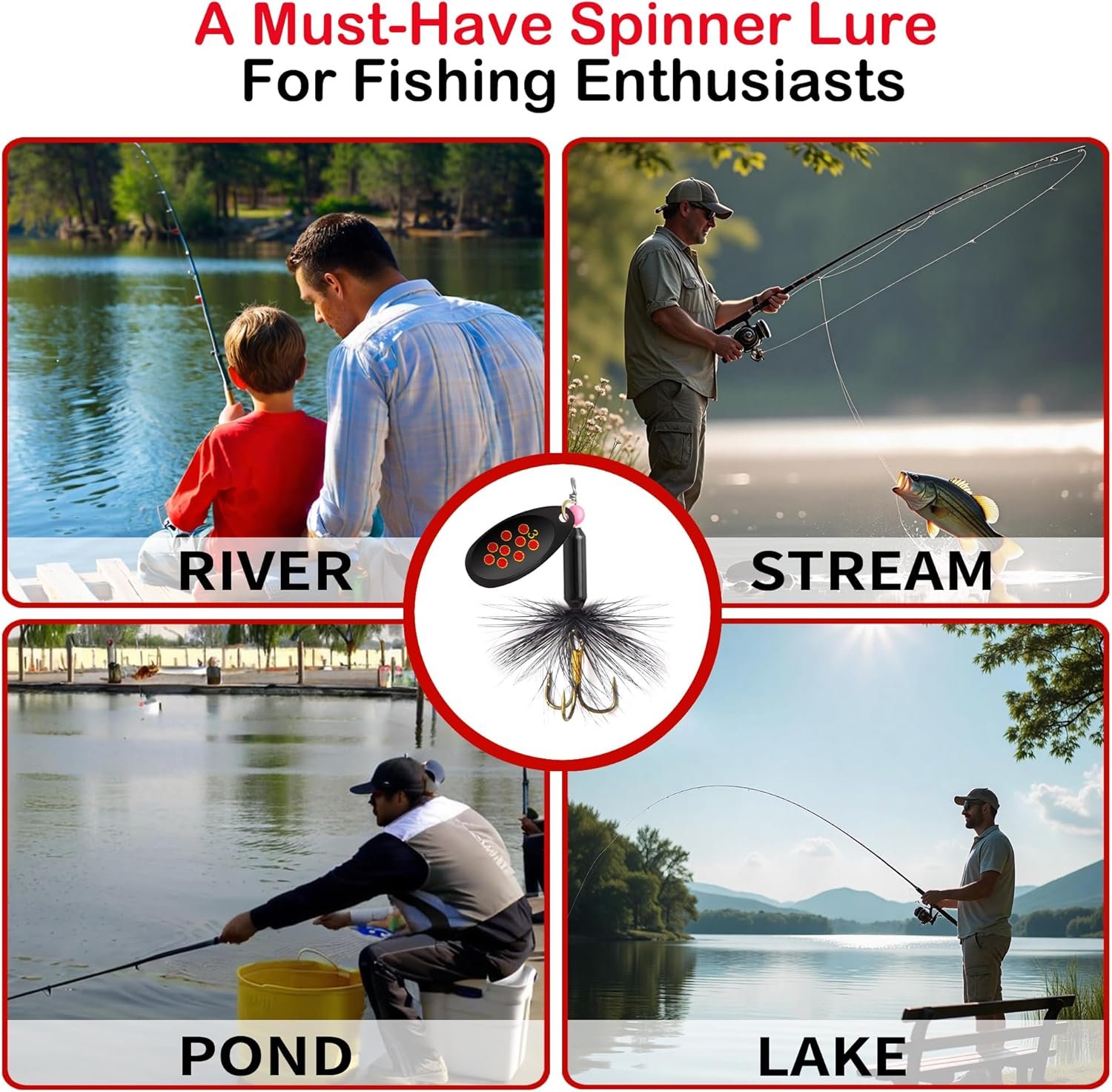 10 señuelos de pesca de cola de gallo con caja de aparejos, - Imagen 7