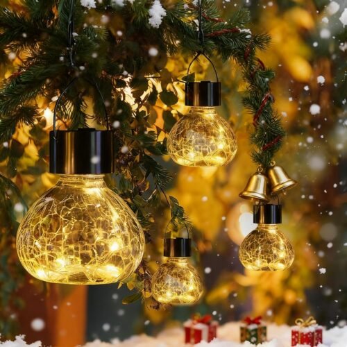 GIGALUMI Farol solar colgante, paquete de 4 decoraciones de