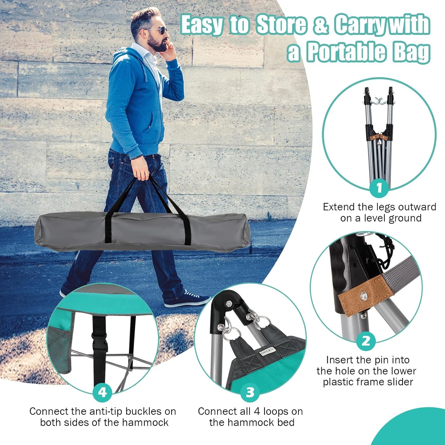 Giantex Hamaca plegable portátil, cama de campamento con sop - Imagen 4