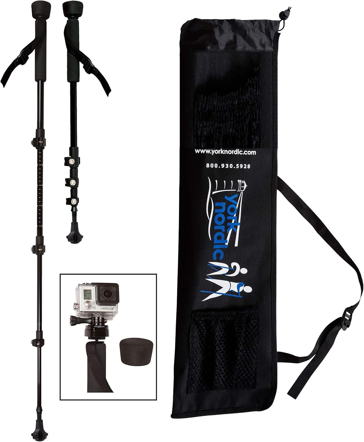 York Nordic PRO - Bastones plegables de 4 piezas, par de bas