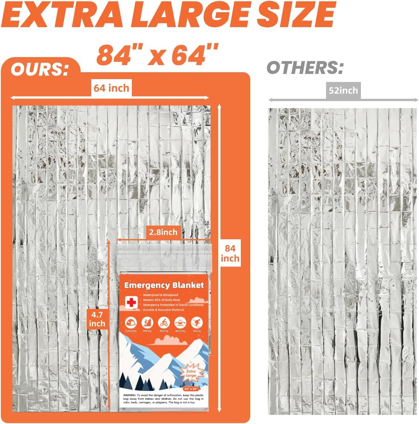 Paquete de 6 mantas térmicas de emergencia de supervivencia, - Imagen 2