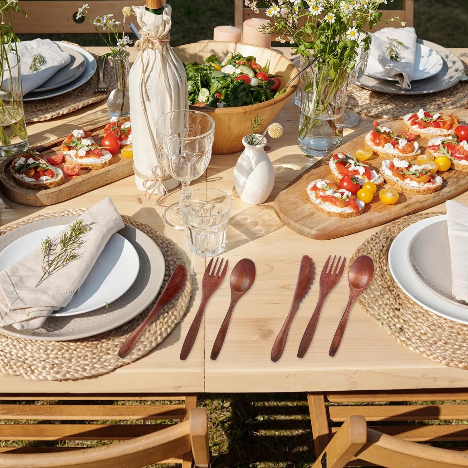 Juego de 6 utensilios de madera para comer, cuchara de mader - Imagen 5