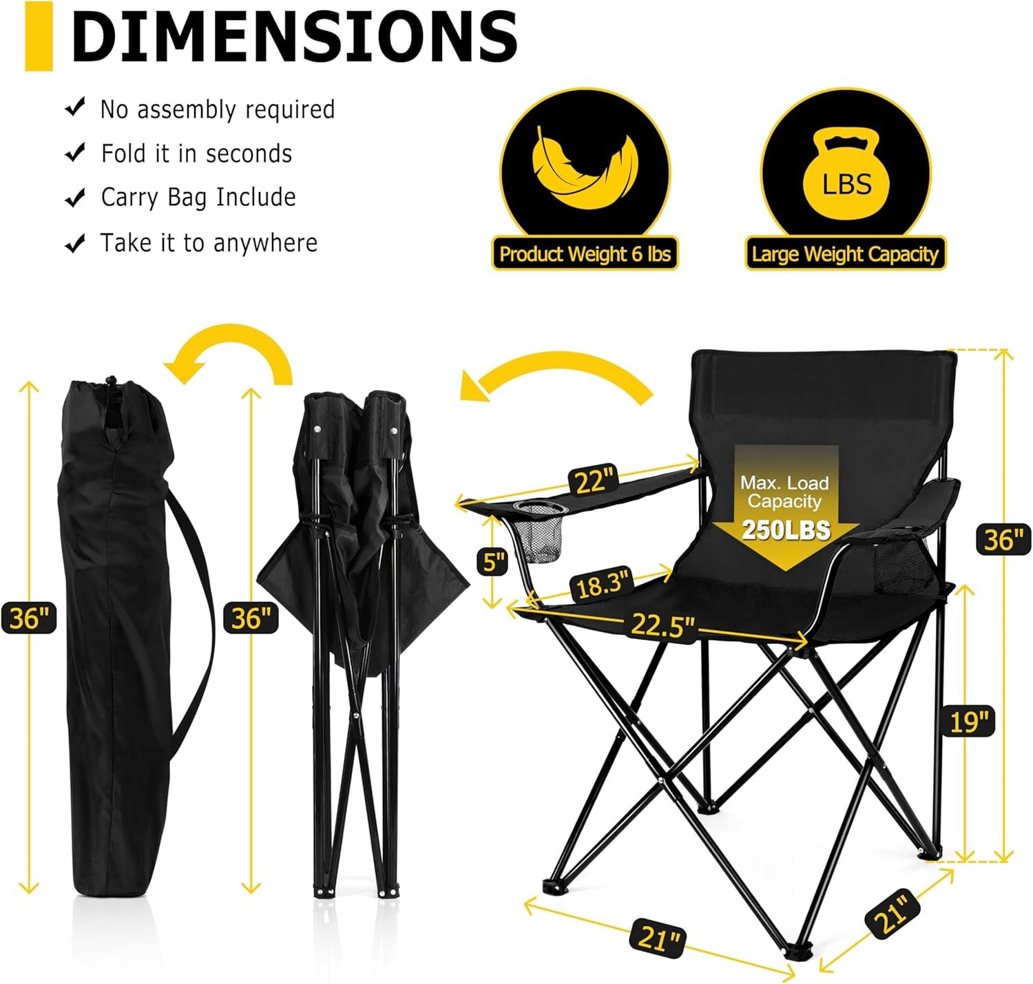 Joyfair Portable Camping Chair, Outdoor Lawn Folding Chairs - Imagen 2
