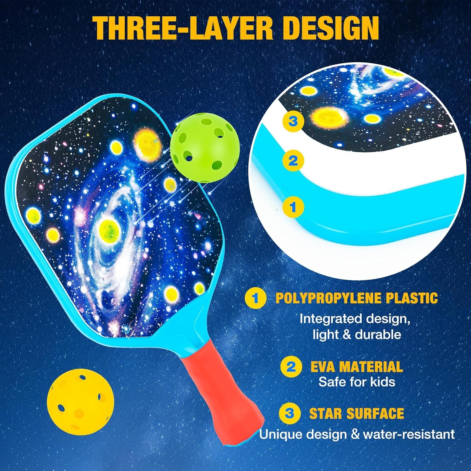Juego de 2 palas de pickleball para niños, diseño ligero, ag - Imagen 4