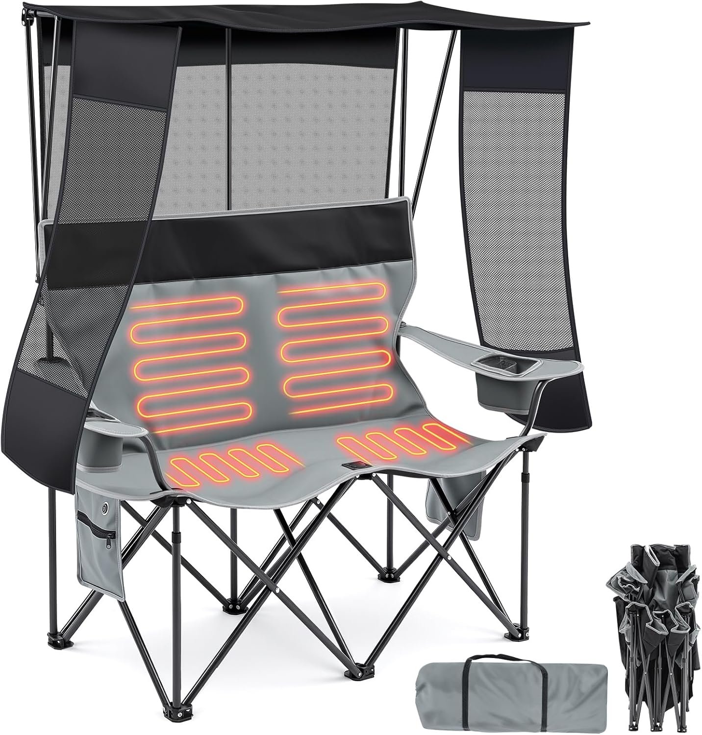 Silla de camping doble climatizada con toldo para 2 personas