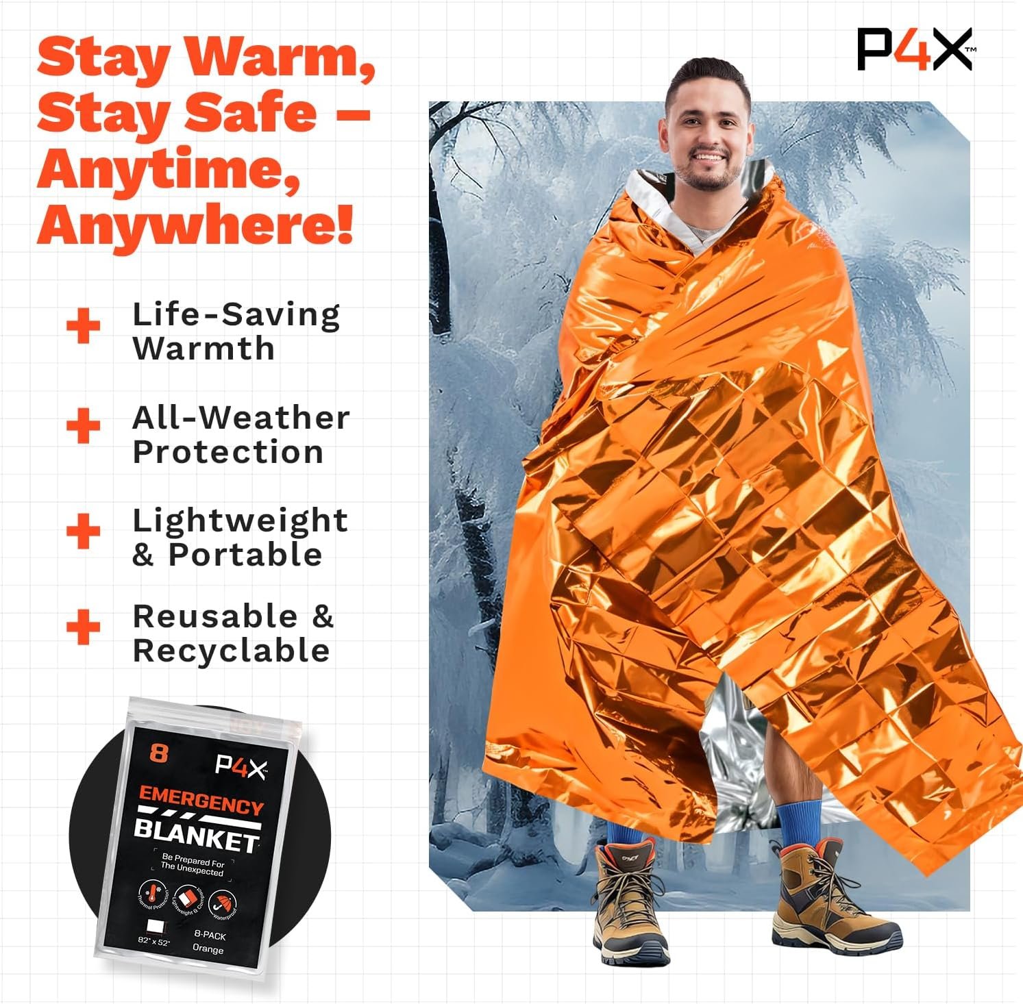 PREPARED4X Paquete de 8 mantas Mylar – Manta de emergencia i - Imagen 5