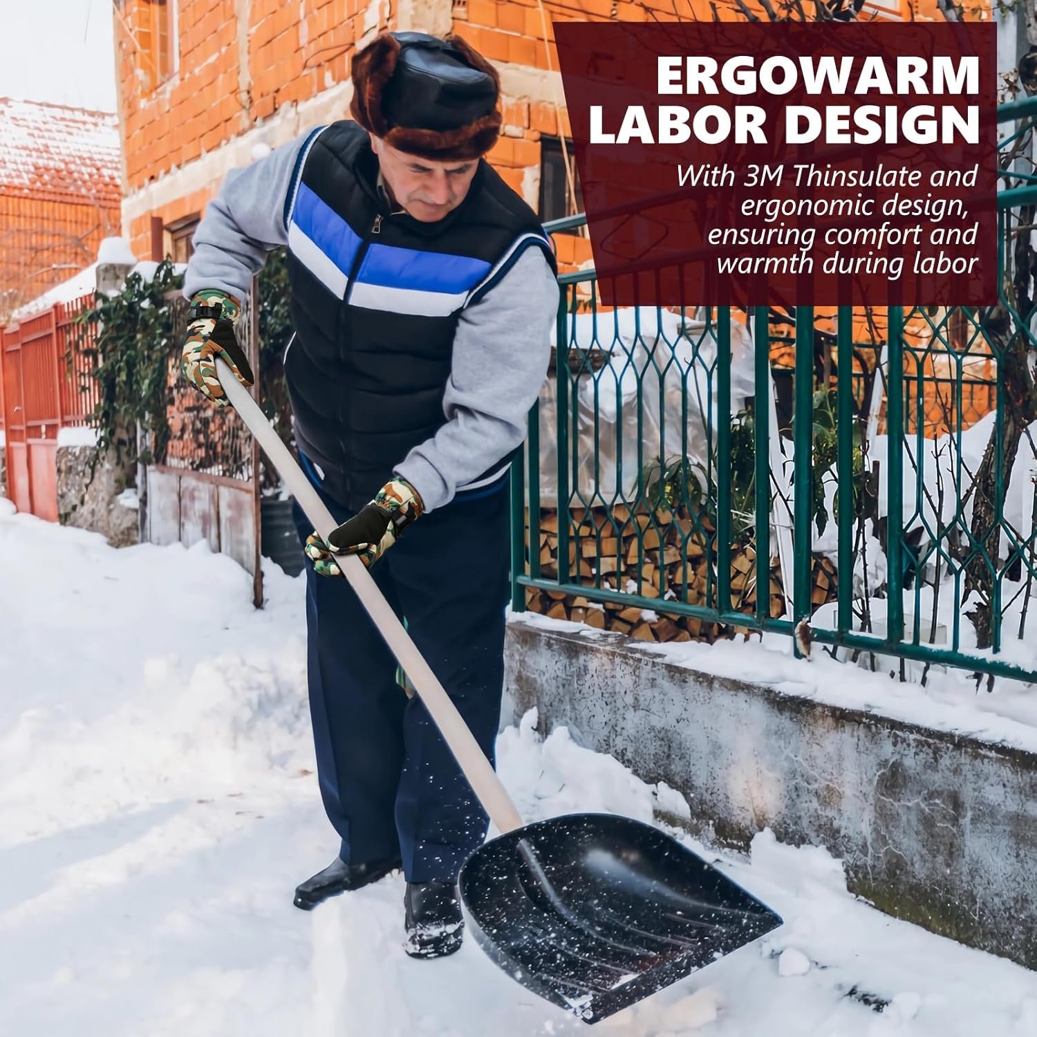 Guantes de trabajo de pala de nieve para clima frío, resiste - Imagen 6
