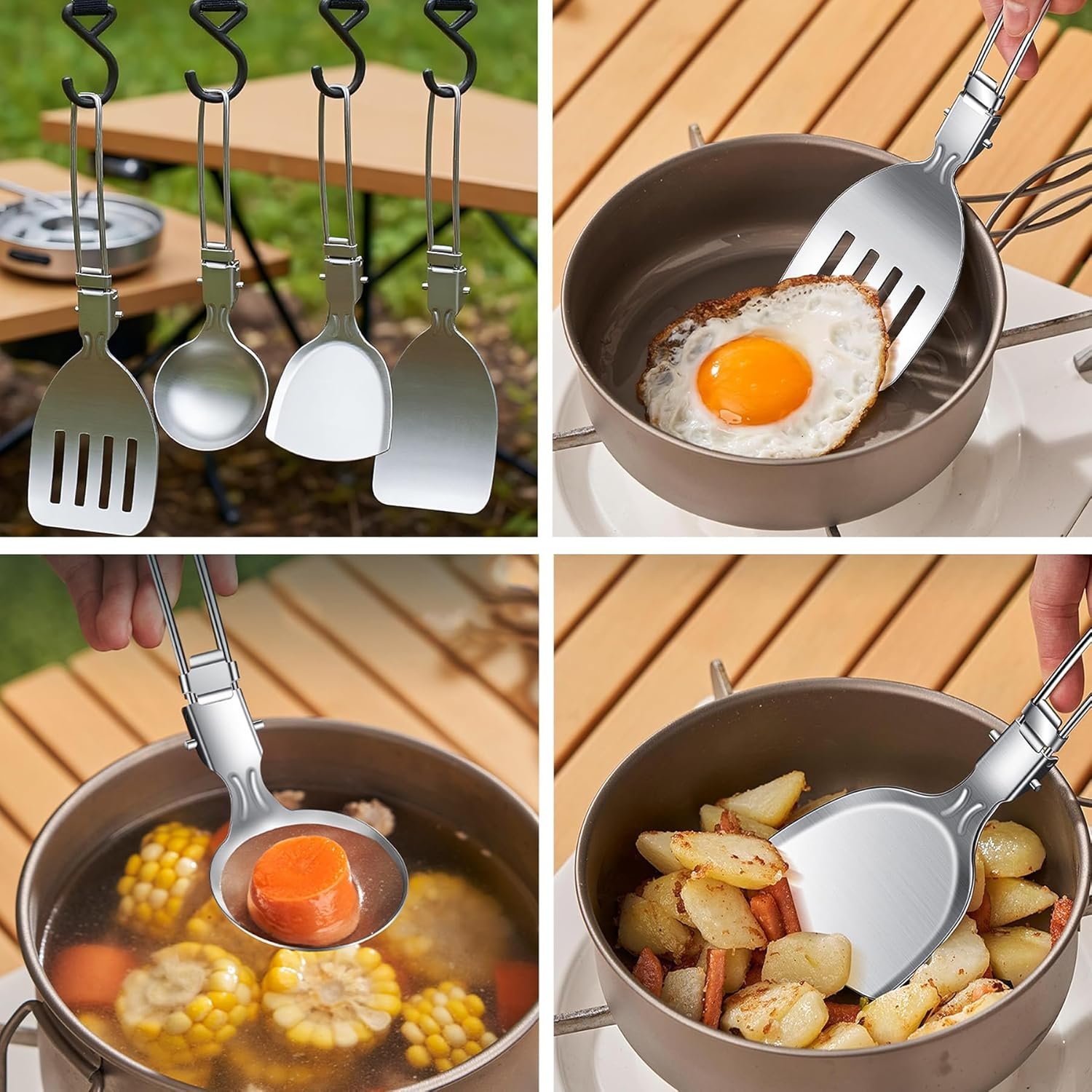 Camping Cooking Utensil Set Foldable 304 Stainless Steel Spa - Imagen 5
