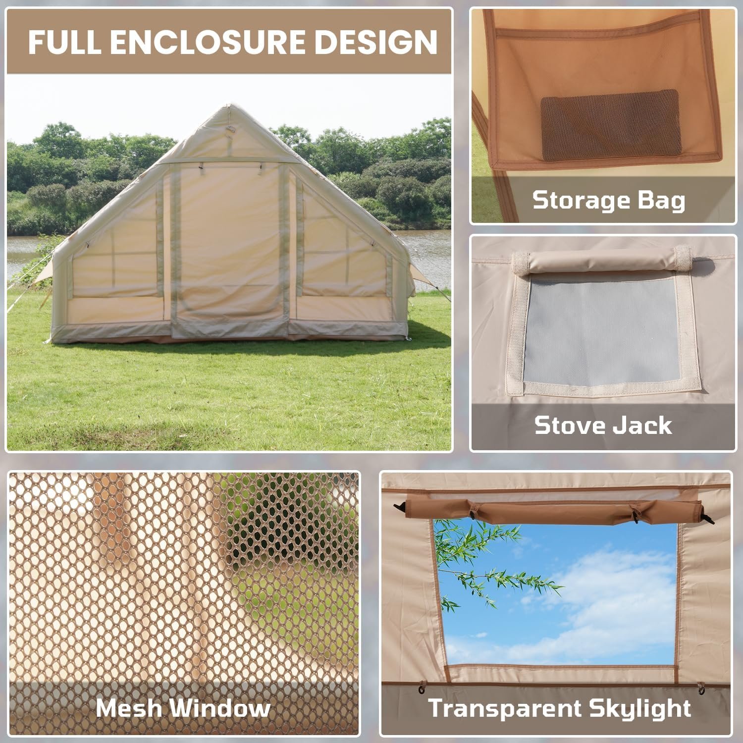 Tienda de campaña inflable con tragaluz y bomba, instalación - Imagen 7