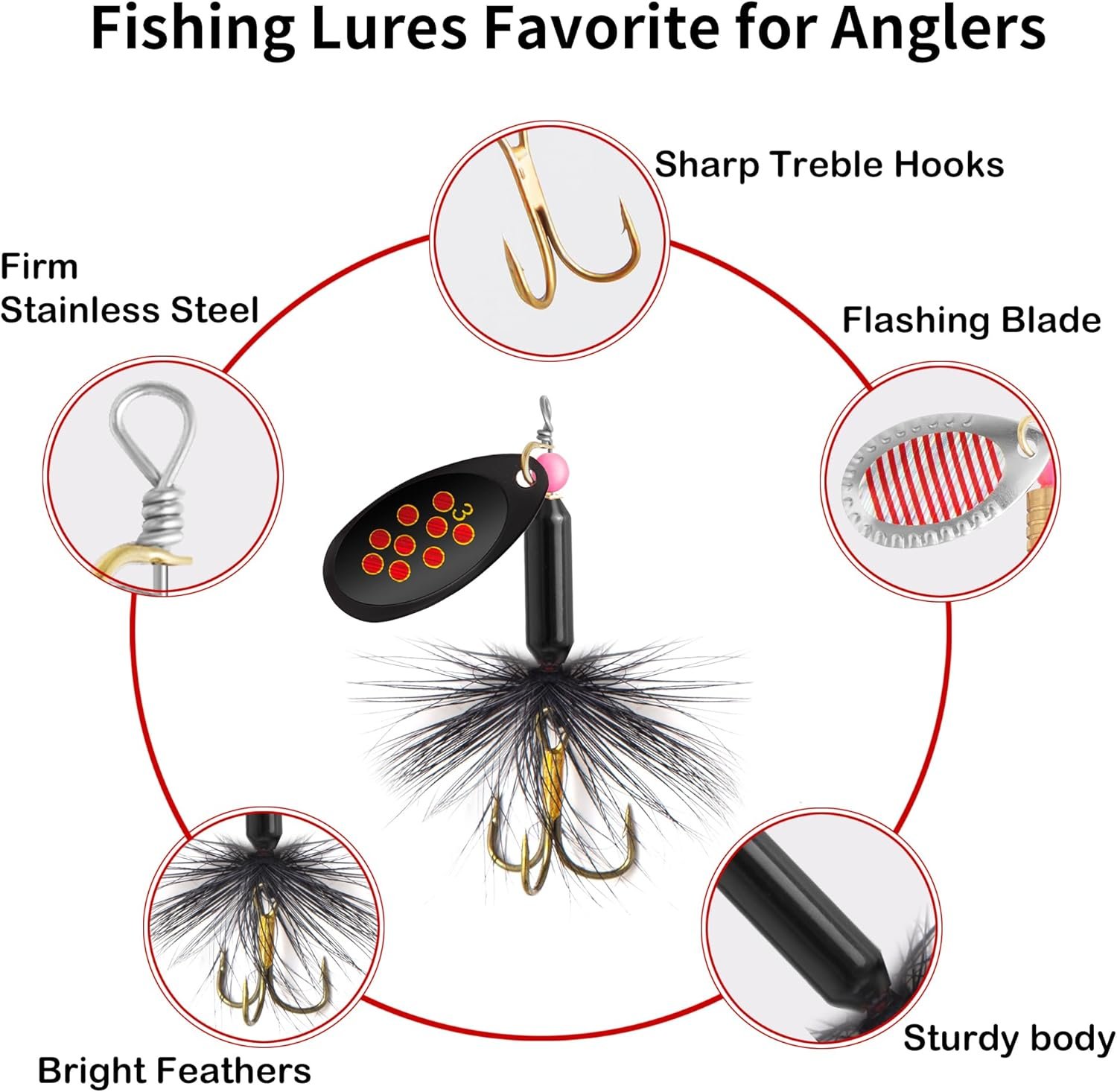 10 señuelos de pesca de cola de gallo con caja de aparejos, - Imagen 3