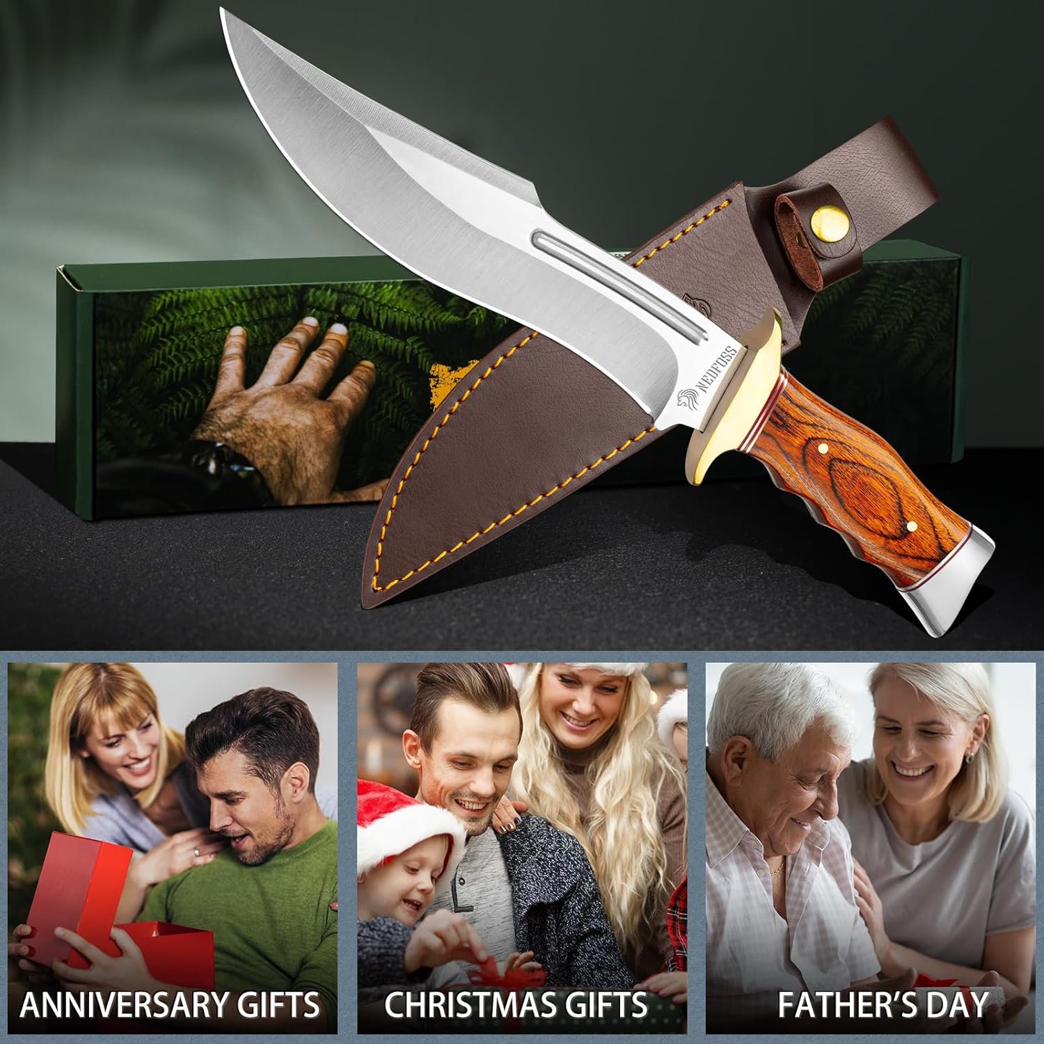 NedFoss SA78 - Cuchillo de caza con funda de cuero, cuchillo - Imagen 6