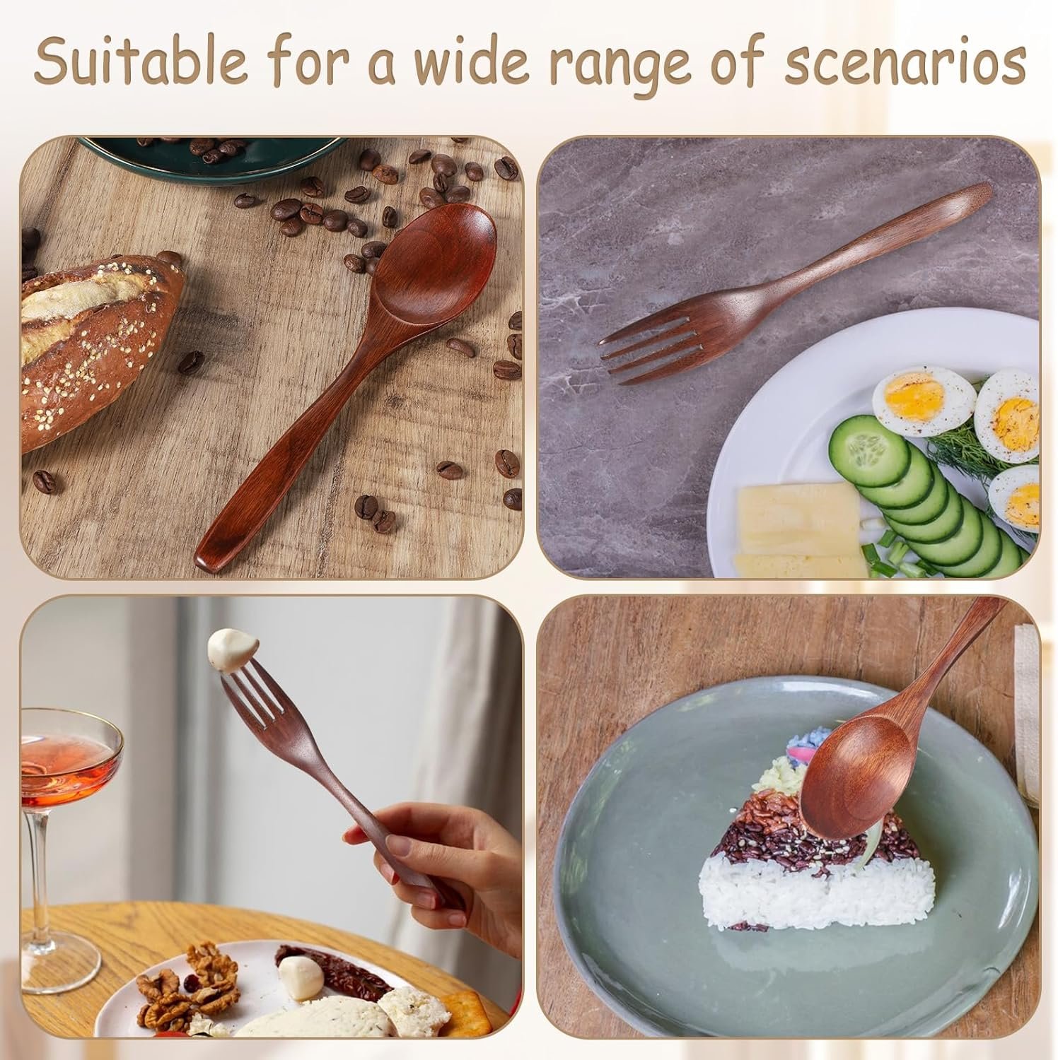 Juego de 6 utensilios de madera para comer, cuchara de mader - Imagen 7