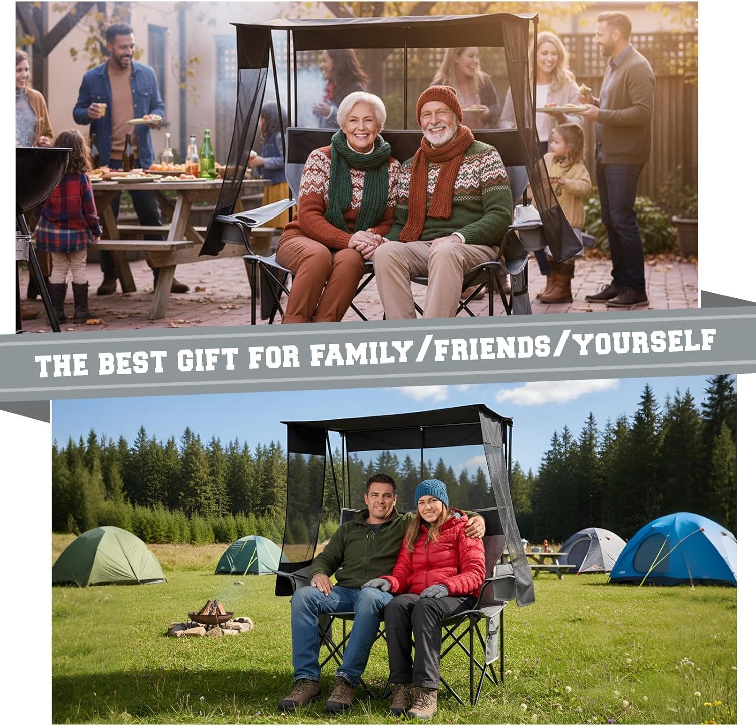 Silla de camping doble climatizada con toldo para 2 personas - Imagen 7